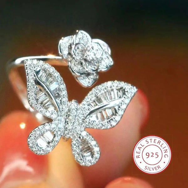 White Zircon Fantasy Double Butterfly Ring
