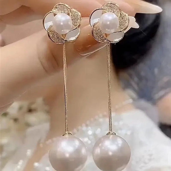 Pearl Long Tassel Earrings