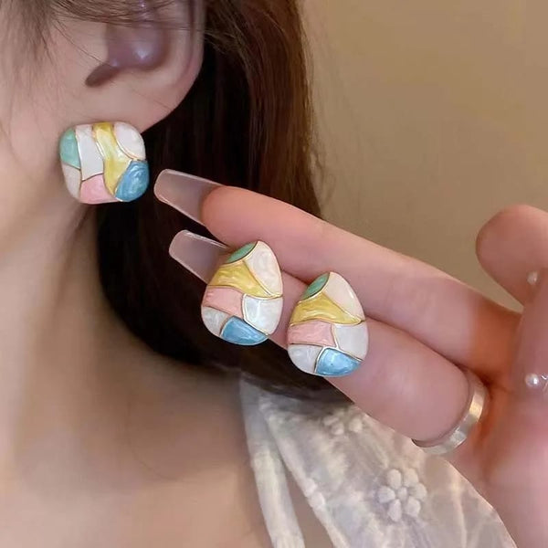 Korean Drip Oil Marble Square & Oval Studs