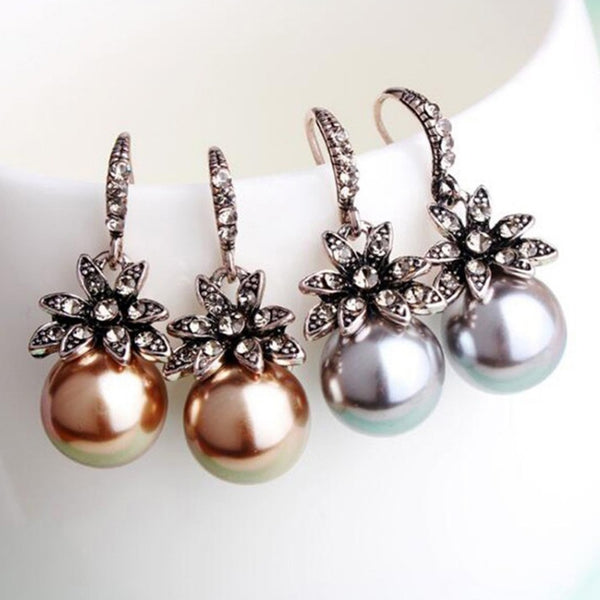 Imitation Pearl Inlaid Rhinestone Earrings