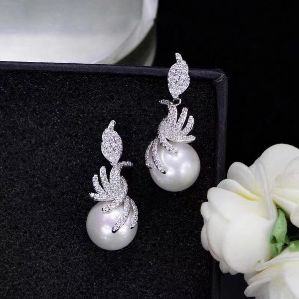 Pearl Pendant Silver Drop Earrings