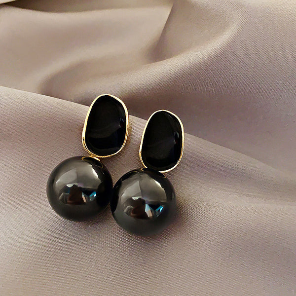 French Black  Classic Imitation Drop Earrings