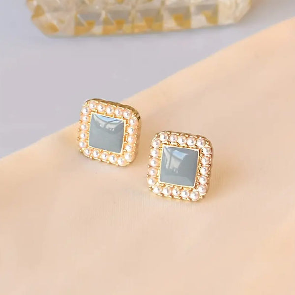 Sky Blue Square Pearl Studs