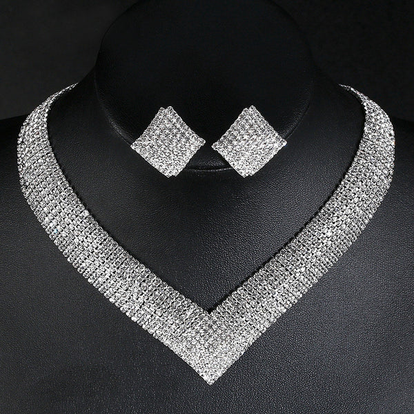 Rhinestone Party Necklace Set (Square)