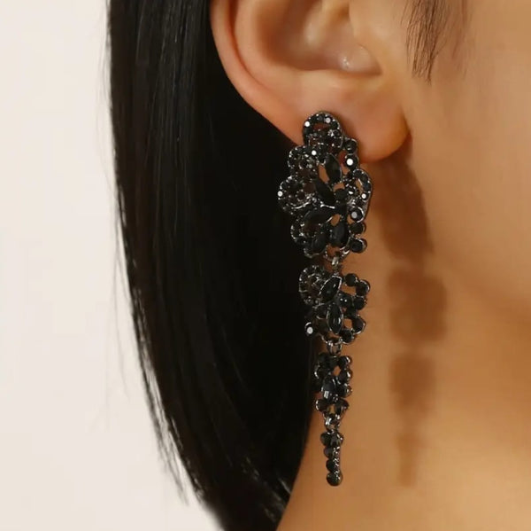 Black Rhinestone High End Fashionable Earrings