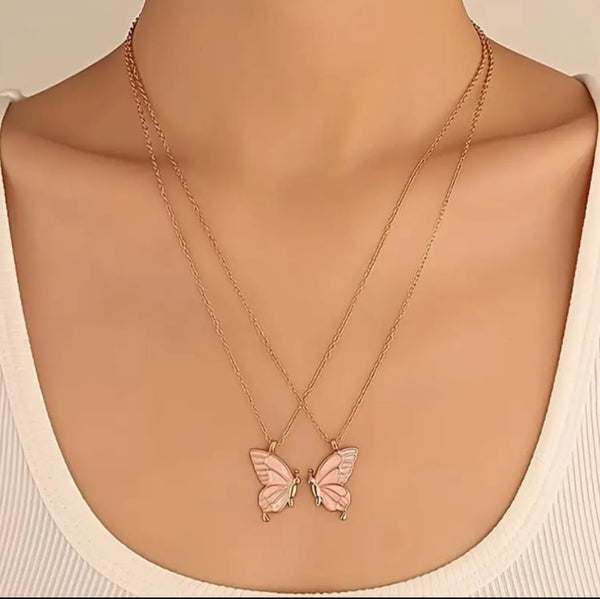 Creative Double Butterfly Pendant With Chain