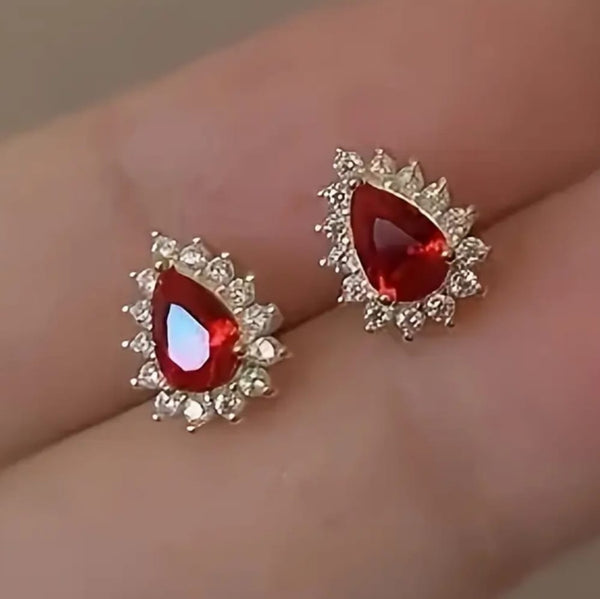 Delicate Dots Red Drop Crystals Studs