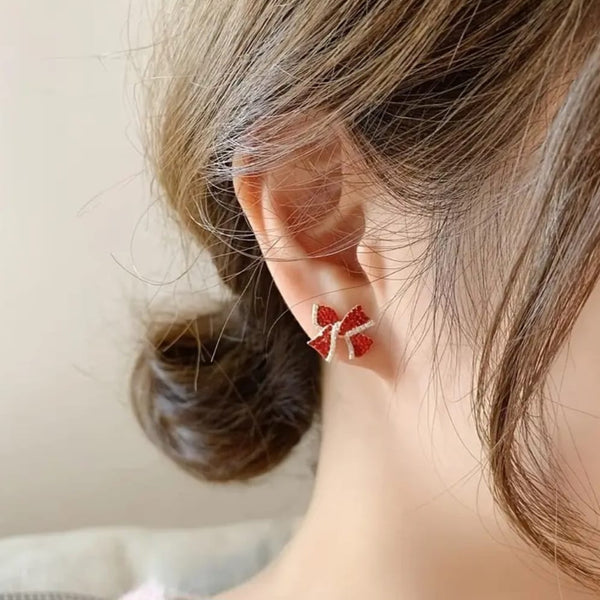 Cute Red Bow Stud Earrings