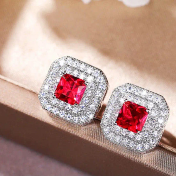 Royal Red Square Temperament Earrings
