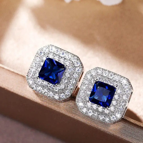 Royal Blue Square Temperament Earrings