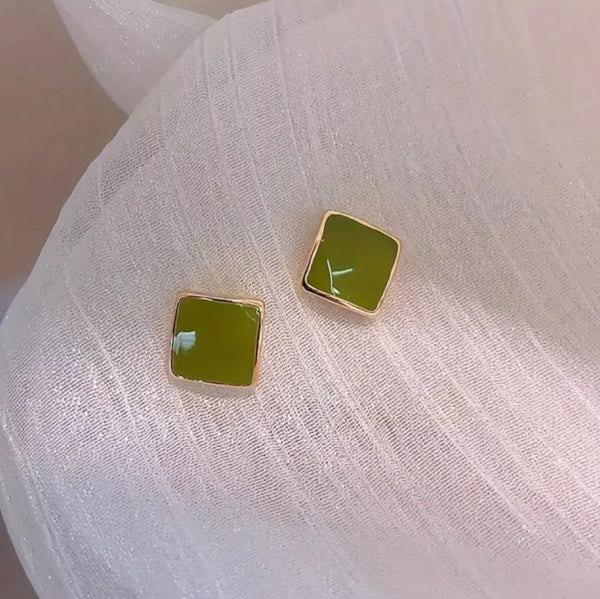 Sweet Green Square Stud Earrings Enamel