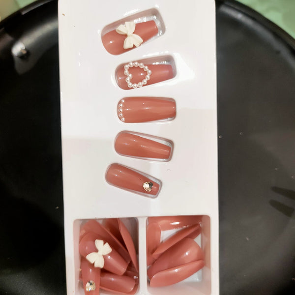 Almond Coffin Peach False Nails