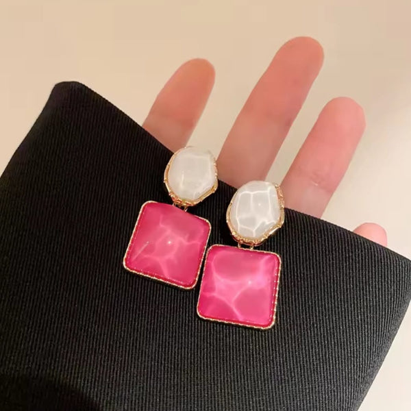 Resin Acrylic Drop Earrings (Hot Pink)