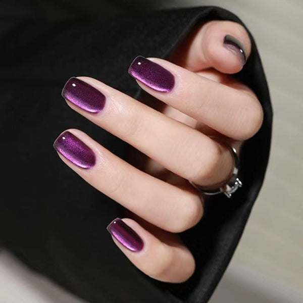 Purple Gel Cat Eyes Medium False Nails