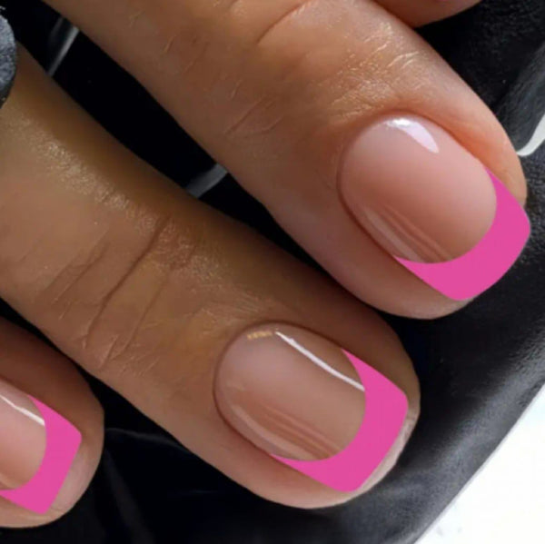 Pink Colored Frech Tipped Square Shaped False Nails (F8)