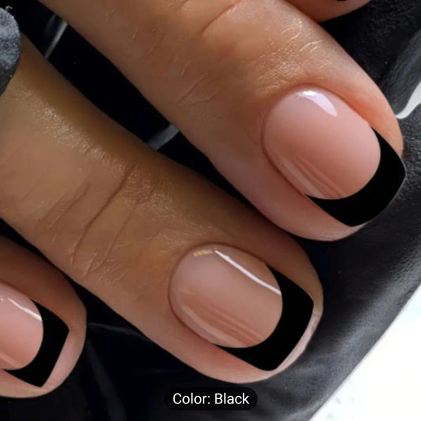 Black Colored Frech Tipped Square Shaped False Nails (F8)