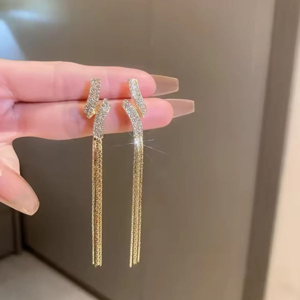 Golden Rhinestone Dangle Chain Earrings