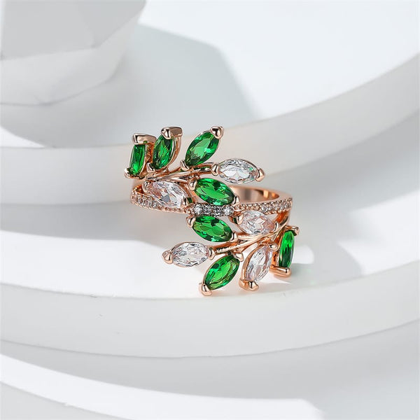 Elegant Promise Ring Inlaid Green Trendy Leaf