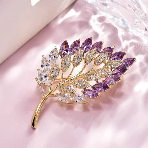 Crystal Purple Leaf Fashion Brooch