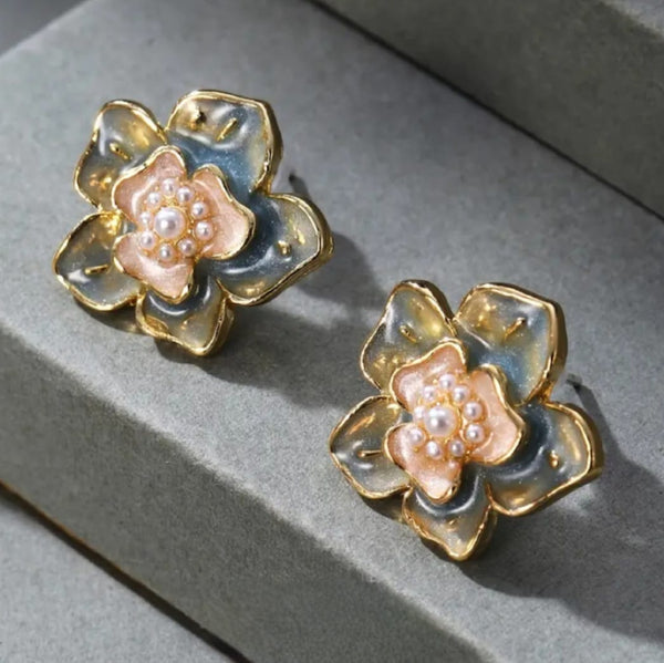 Greyish Blue Flower Earrings