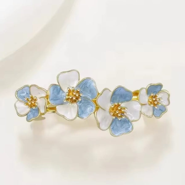 Elegant Floral Enamel Hair Clip (Blue)