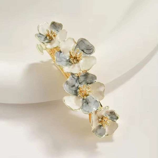 Elegant Floral Enamel Hair Clip (Grey)