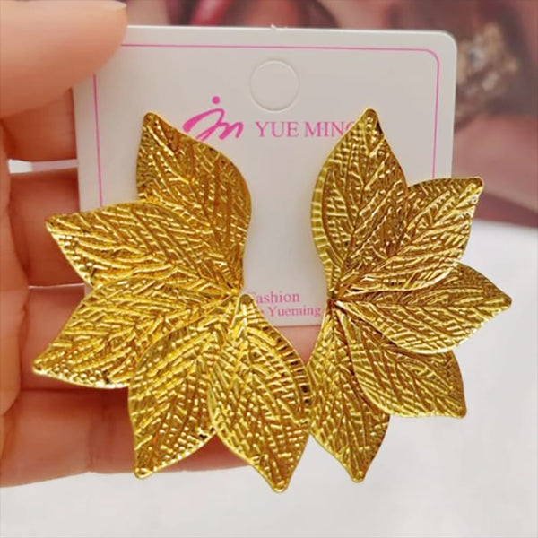 Golden Textured Leaf Earrings