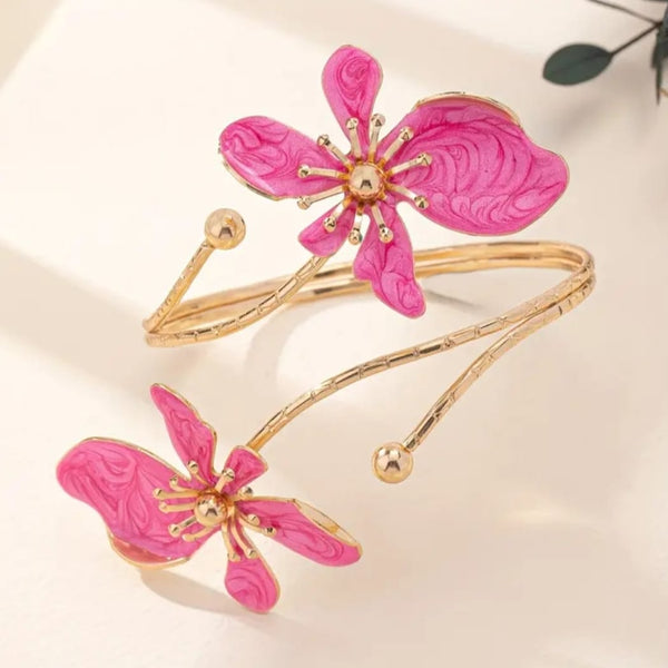 Pink Flower Open Cuff Iron Bangle