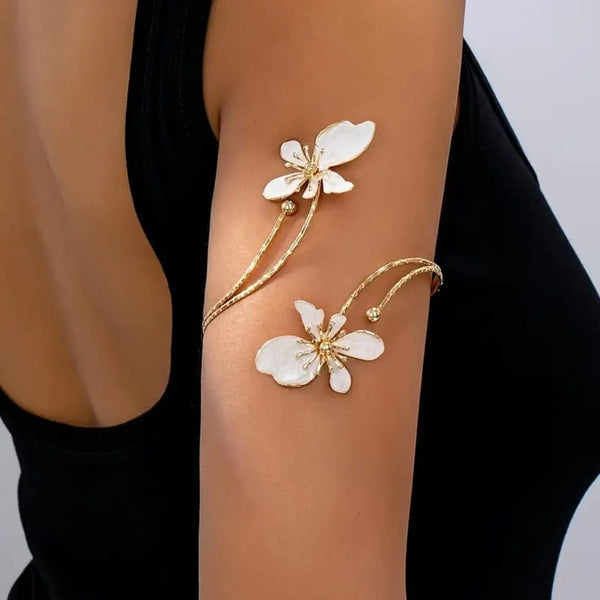 White Flower Open Cuff Iron Bangle