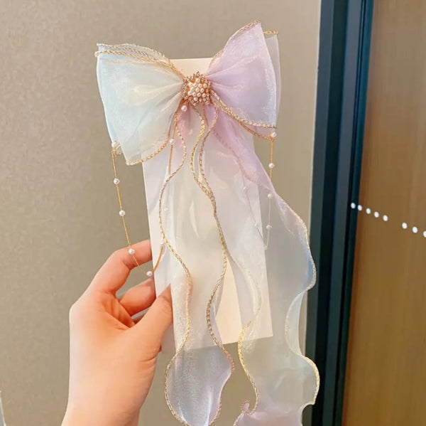 Pearl Bow Princess Tassel Ribbon Hair Clip