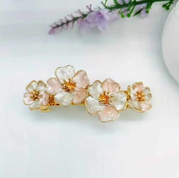 Enamel Floral Pink Hair Clip (A)
