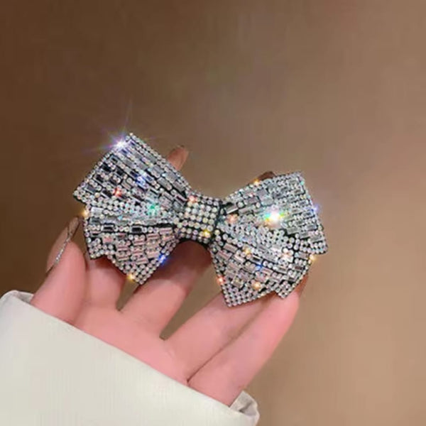 Rhinestone Flashy Silver Bow Hair Clip