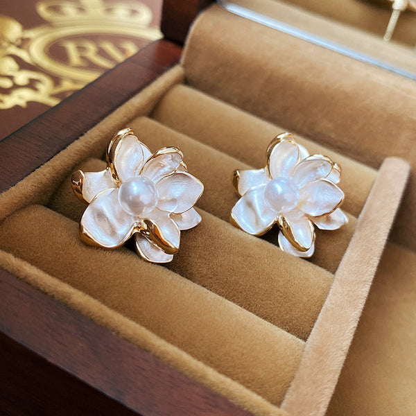 Poppy Flower Passion White Earrings
